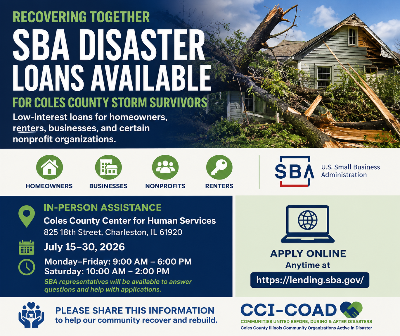 SBA Disaster Loans Available for Coles County Storm Survivors